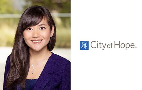 Side-by-side of Rongze Olivia Lu, PhD, and the City of Hope logo